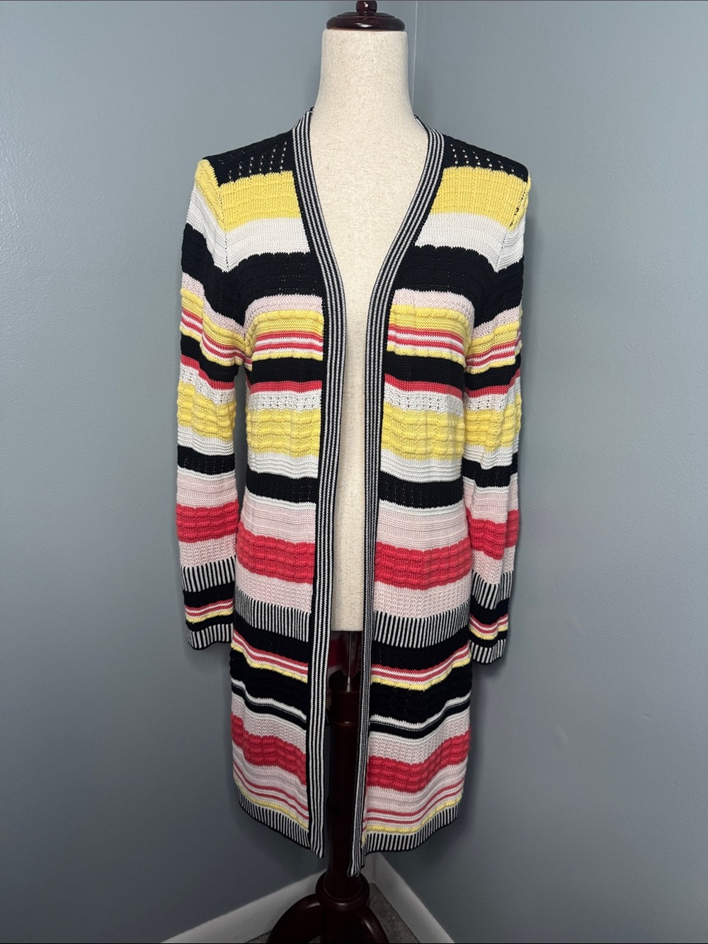 Christopher & Banks Women’s Striped Knit Open Cardigan Sz M